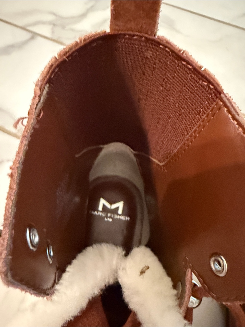 Rust like color Suede Shearling-Lined Lace-Up Boots - Picture 2 of 3